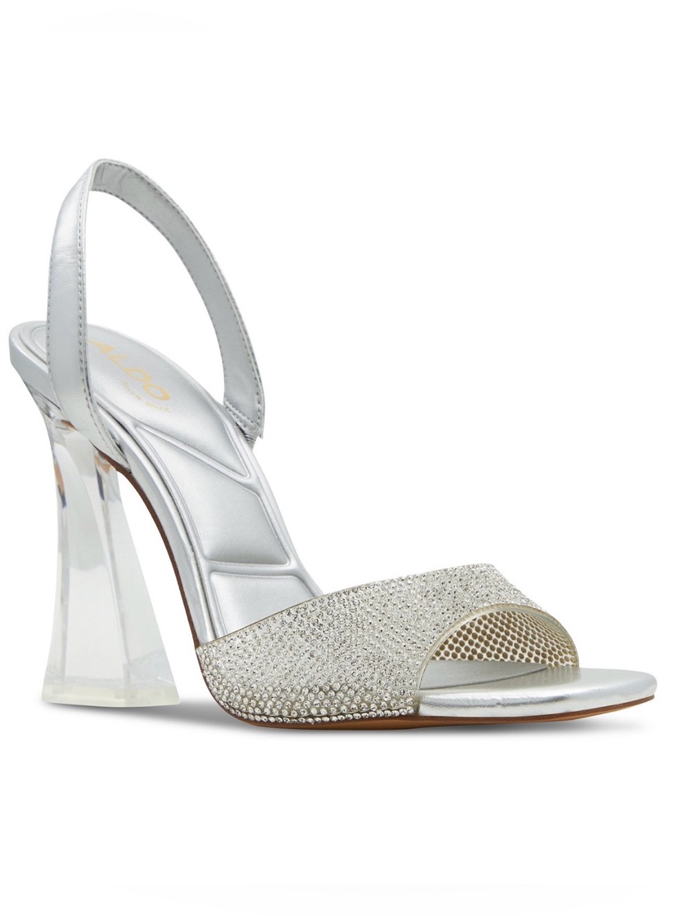 Aldo Gienna Halter Strap Dress Sandals embellished strap and clear block heels